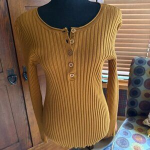 Coldwater Creek Long Sleeve Ribbed Henley Sweater, Honey Color